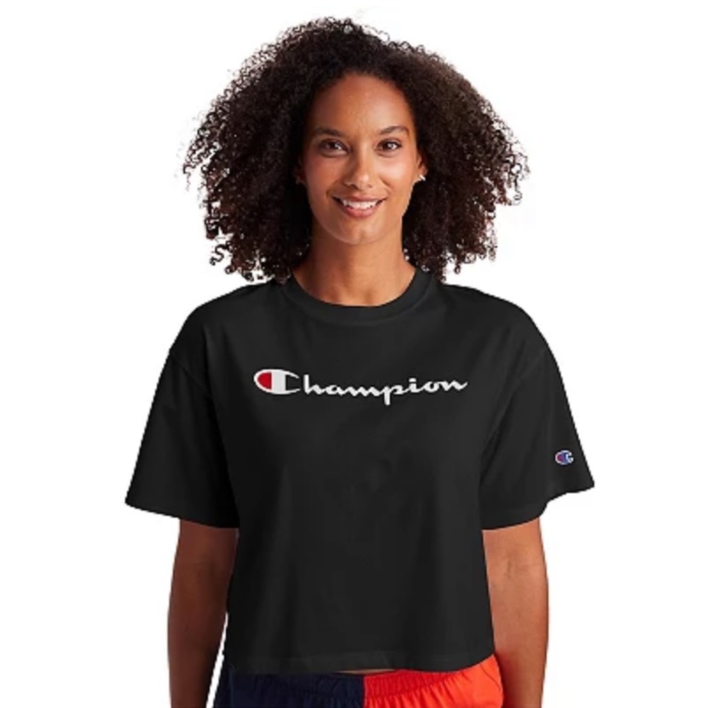 Champion® Black Crop Tee Size XSMALL Cotton